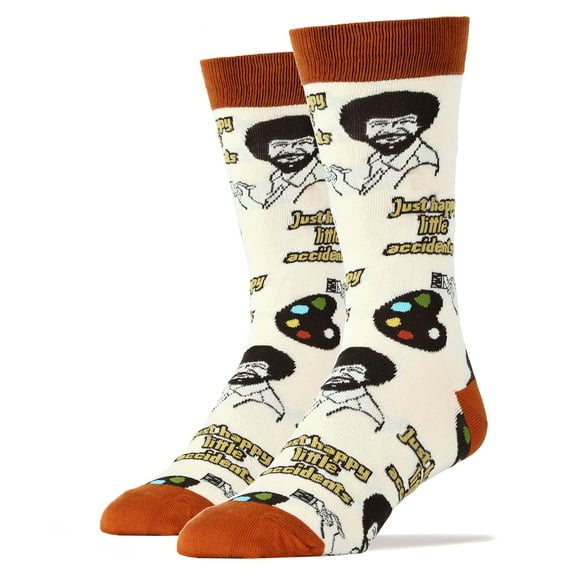 OoohYeah Men's Funny Novelty Bob Ross Crew Socks, The Joy of Painting - Happy Accidents