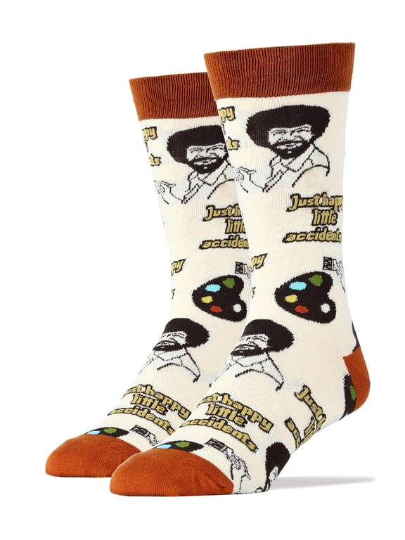 OoohYeah Men's Funny Novelty Bob Ross Crew Socks, The Joy of Painting - Happy Accidents