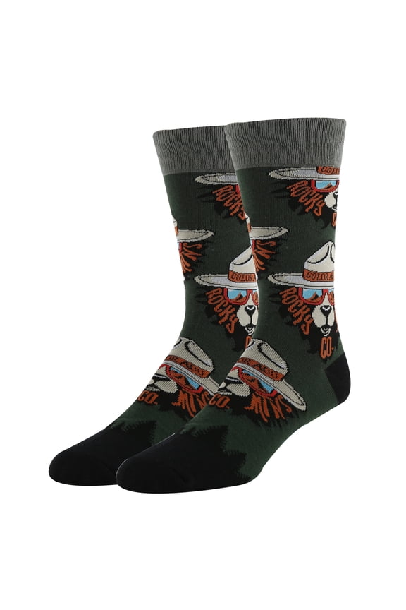 OoohYeah Men’s Funny Rocky Mountain Crew Socks, Crazy Novelty Cotton Dress Socks Gift, National Parks Merch, Rocky Mtn. Bear