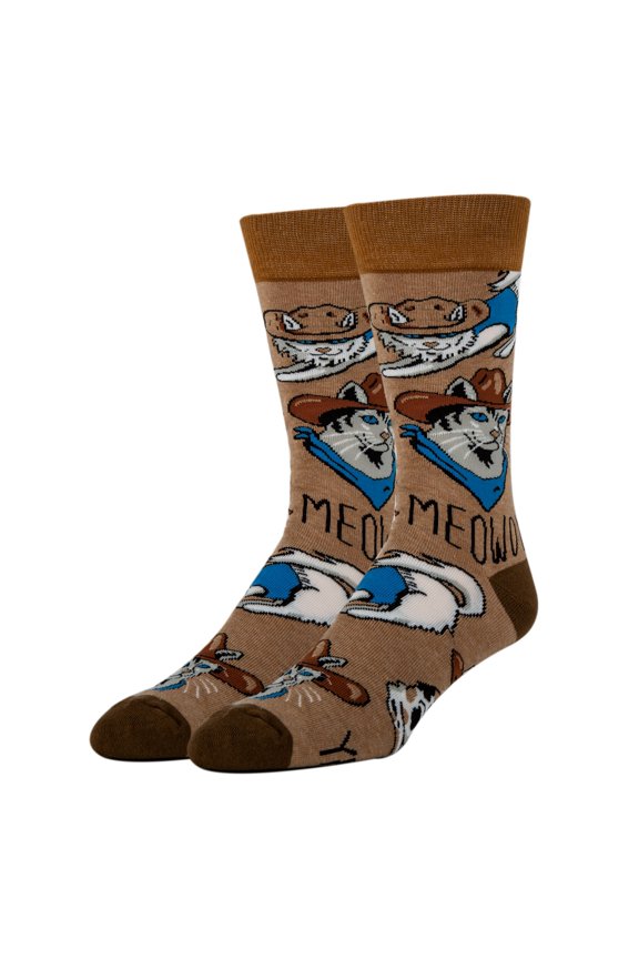 OoohYeah Men’s Funny Saying Crazy Western Crew Socks, Cool Novelty Comfort Cotton Socks, Meowdy