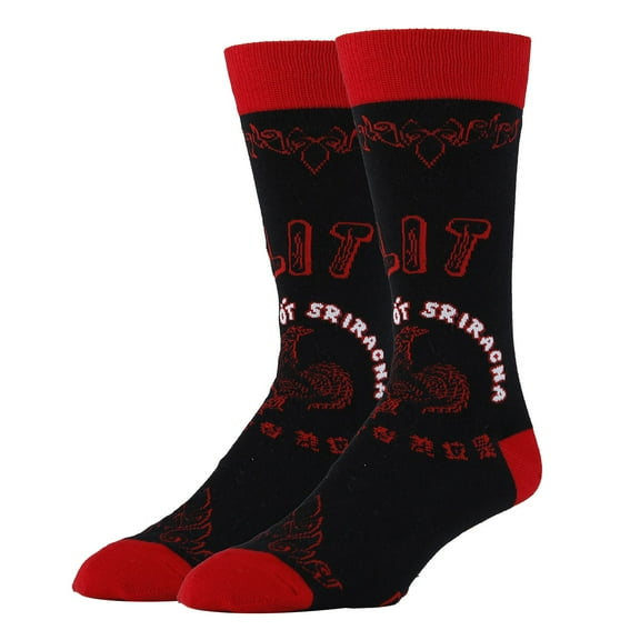 OoohYeah Men's Funny Sriracha Crew Socks, Novelty Cotton Cool Socks, Lit, One Size