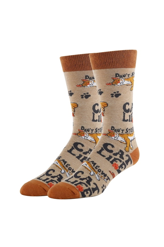 OoohYeah Men's Novelty Cute Animal Crew Socks, Funny Crazy Dress Socks, Cat Life