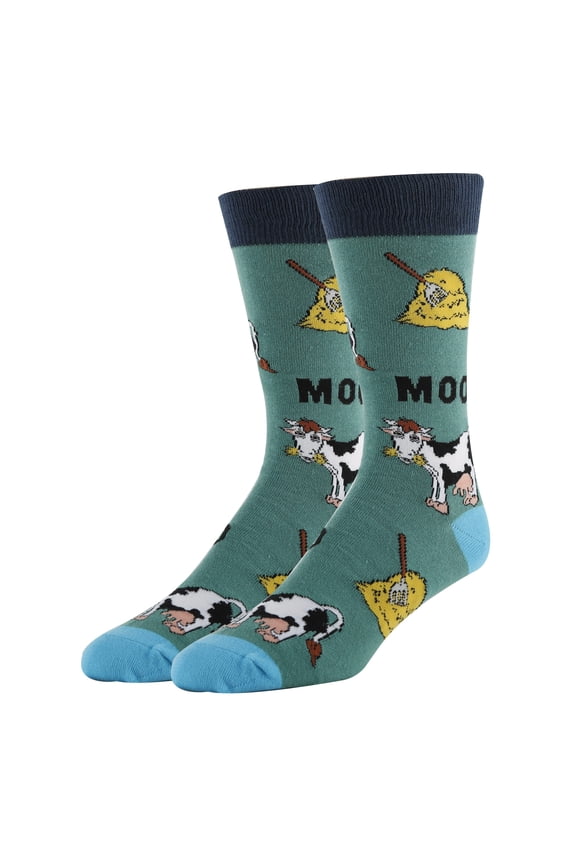 OoohYeah Men's Novelty Fun Saying Animal Crew Socks, Funny Crazy Dress Socks, Mooo