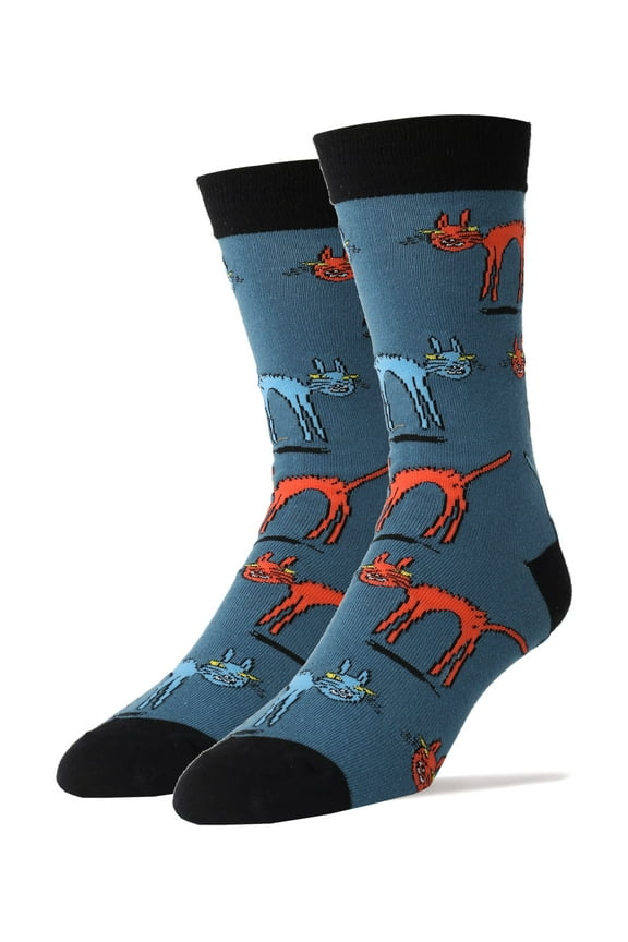 OoohYeah Mens Colorful Crew Socks, Cat Fight, Funny Cute Cat Socks