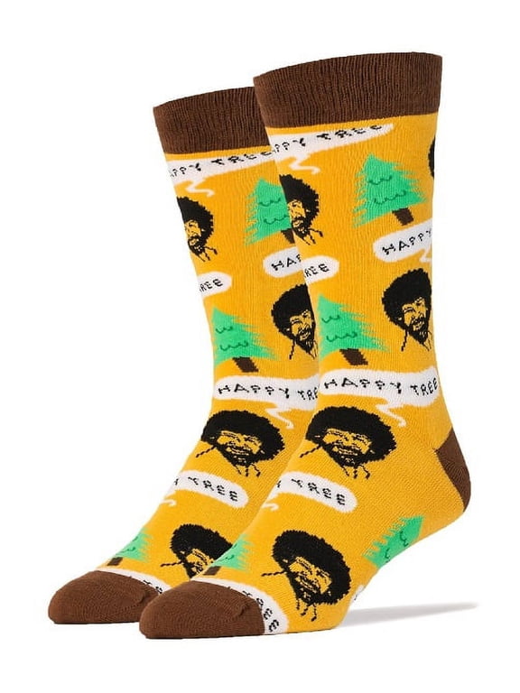 OoohYeah Mens Funny Bob Ross Crew Socks, Happy Tree, Crazy Novelty Socks