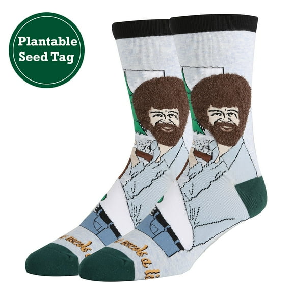 OoohYeah Mens Funny Bob Ross Crew Socks, Hug A Tree, Novelty Colorful Socks with Seeded Label