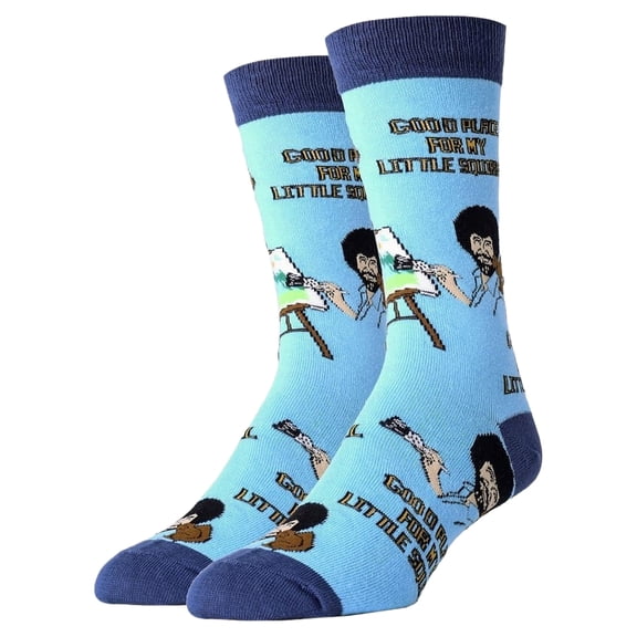 OoohYeah Mens Funny Colorful Crew Socks, Bob Ross Little Squirrel, Blue