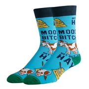OoohYeah Mens Novelty Funny Animal Crew Socks, Mooo Over, Colorful Crazy Fashion Socks