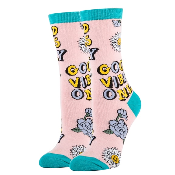 OoohYeah Women's Funny Crew Socks, Good Vibes Novelty Cotton Socks, Good Vibes