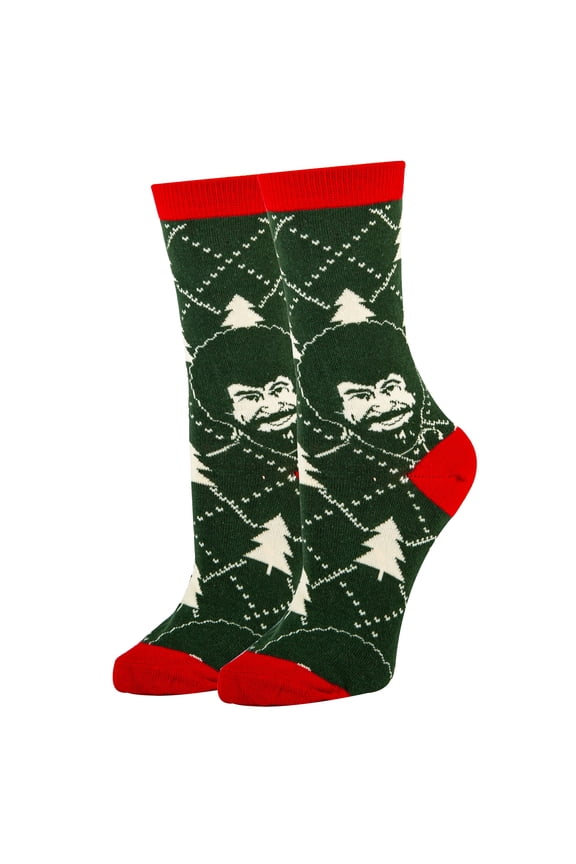OoohYeah Women's Funny Novelty Crew Socks, Bob Ross Christmas Socks, Holiday Time Bob