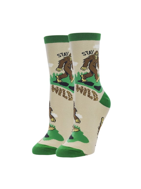 OoohYeah Womens Funny Saying Crazy Crew Socks, Cool Bigfoot Novelty Comfort Cotton Socks, Stay Wild