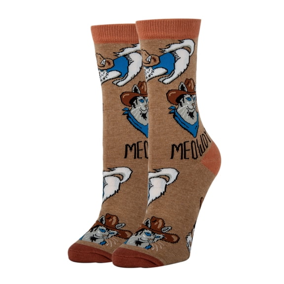 OoohYeah Women’s Funny Saying Crazy Western Crew Socks, Cool Novelty Comfort Cotton Socks, Meowdy