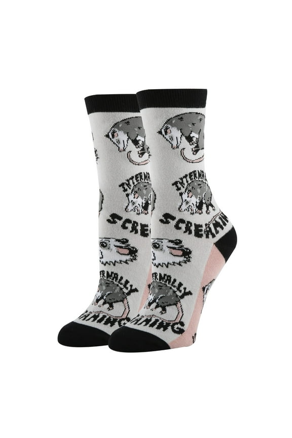 OoohYeah Women's Novelty Animal Fun Saying Crew Socks, Funny Crazy Dress Socks, Stressed Opossum