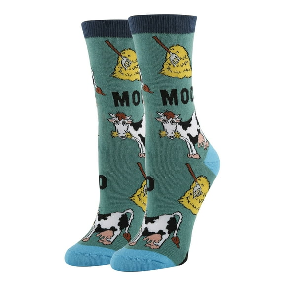 OoohYeah Women's Novelty Fun Saying Animal Crew Socks, Funny Crazy Dress Socks, Mooo
