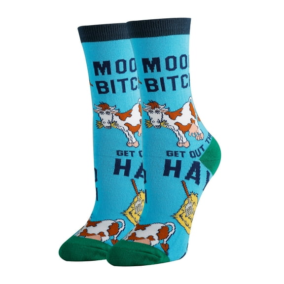 OoohYeah Womens Funny Animal Crew Socks, Mooo Over, Colorful Crazy Socks