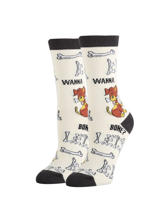 OoohYeah Womens Funny Animal Crew Socks, Wanna Bone, Novelty Dress Socks