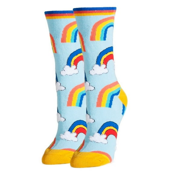 OoohYeah Womens Funny Crew Socks, Good Vibes Novelty Cotton Socks - It's a Rainbow