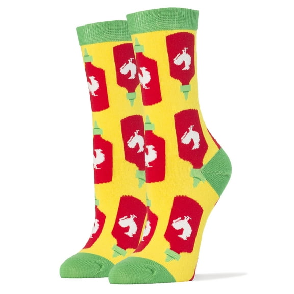 OoohYeah Womens Funny Siracha Crew Socks, Novelty Fashion Crazy Socks (Holy Sriracha!)