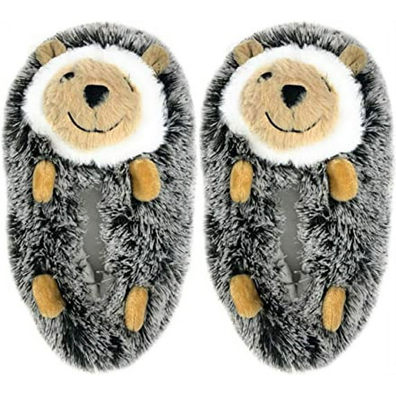 Ooohgeez Kids Fuzzy Animal Slippers, Hedge Hugs, Cute Funny Cozy Non-Slip House Shoes for Boys & Girls