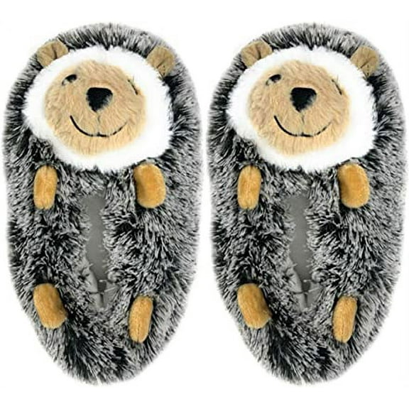 Ooohgeez Kids Fuzzy Animal Slippers, Hedge Hugs, Cute Funny Cozy Non-Slip House Shoes for Boys & Girls