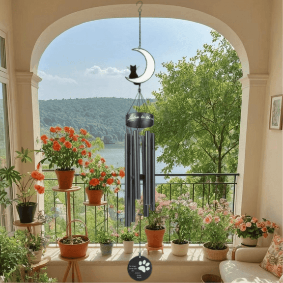 Wind Chimes 43in 2.5lb Large Low Tone Metal  Black Big  Cat Memorial Heavy Duty Garden Patio Home Decor Gift
