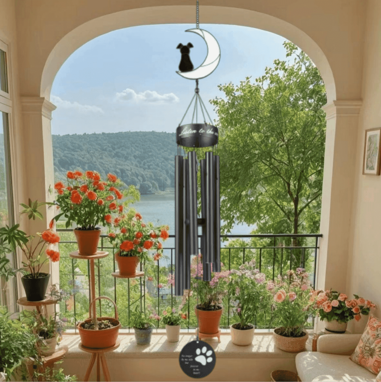 Wind Chimes 43in 2.5lb  Large Low Tone  Metal Black Big  Dog Memorial Heavy Duty Garden Patio Gift