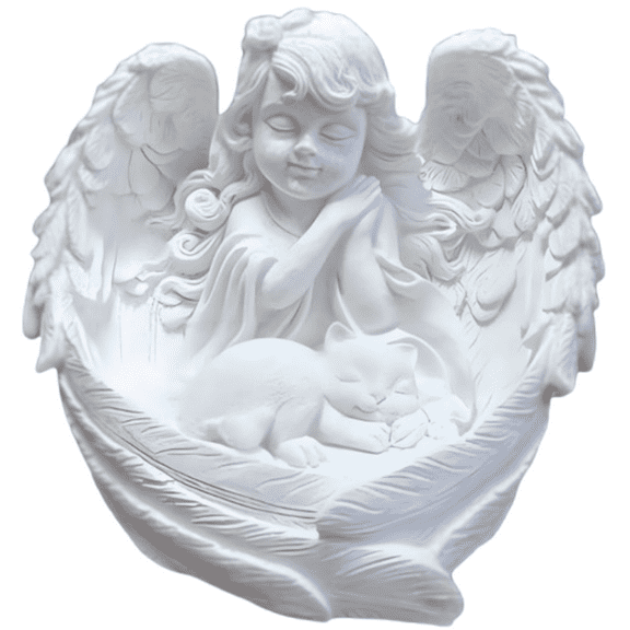 Angel Figurine Cat Memorial Little Girl Garden Religious Ornament Resin Porcelain Hand Painted 4.5in
