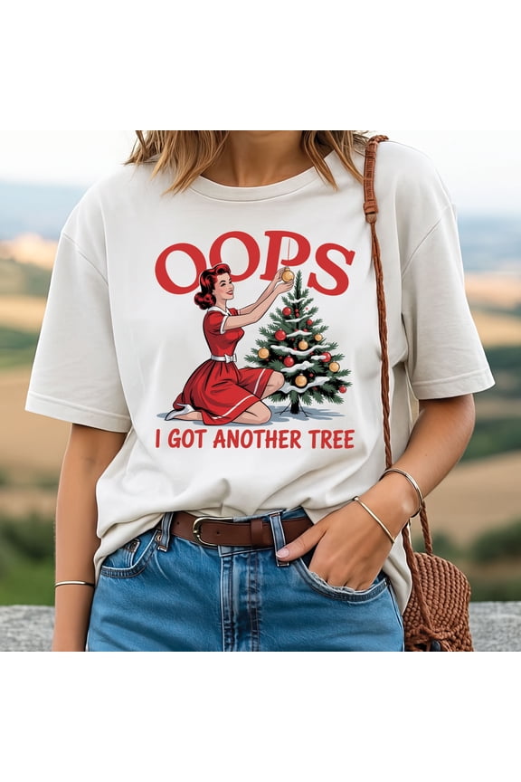 Oops I Got Another Tree Christmas T-Shirt – Retro Pinup Tree Decorating Graphic Tee