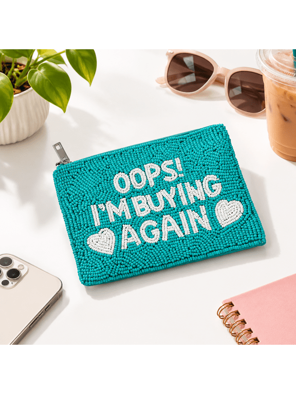 Oops! I'm Buying Again Beaded Purse Wallet, Compact Handmade Accessory