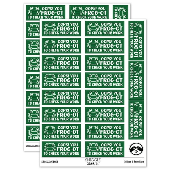 Oops! You Frog-ot Forgot to Check Your Work Teacher Student School Sticker Set - Dark Green - Matte Finish - 2.00" Large