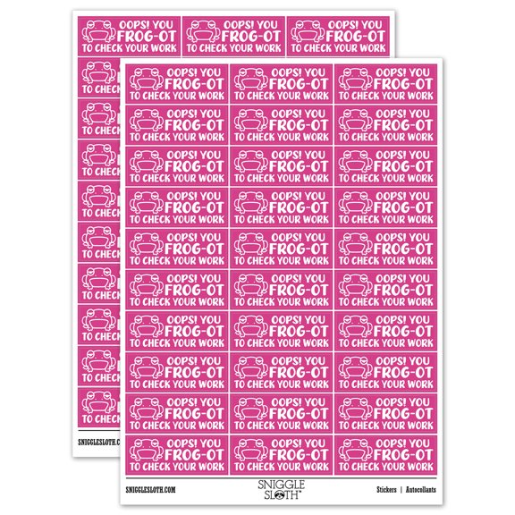 Oops! You Frog-ot Forgot to Check Your Work Teacher Student School Sticker Set - Hot Pink - Gloss Finish - 1.75" Medium