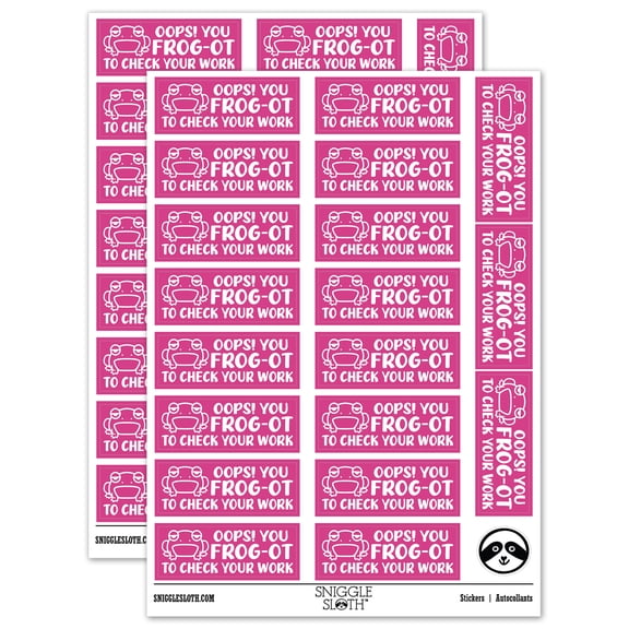 Oops! You Frog-ot Forgot to Check Your Work Teacher Student School Sticker Set - Hot Pink - Matte Finish - 2.00" Large