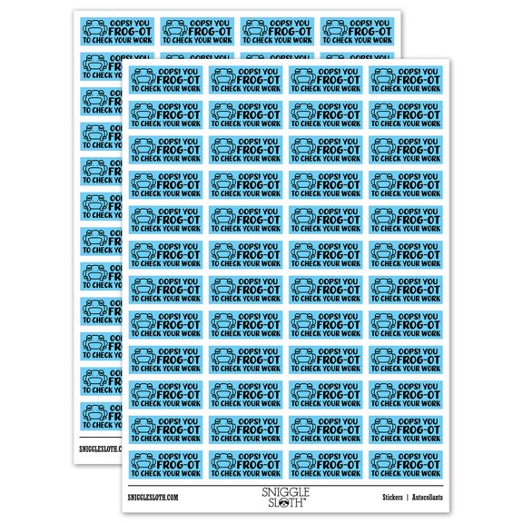 Oops! You Frog-ot Forgot to Check Your Work Teacher Student School Sticker Set - Light Blue - Gloss Finish - 1.25" Mini