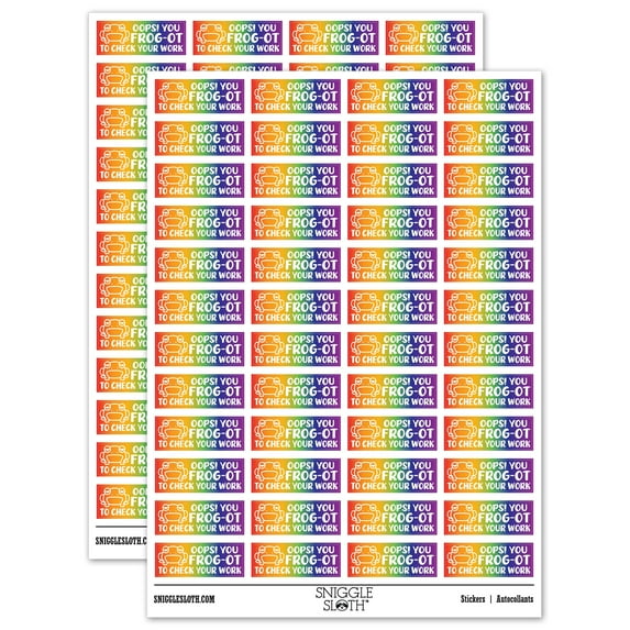 Oops! You Frog-ot Forgot to Check Your Work Teacher Student School Sticker Set - Rainbow - Gloss Finish - 1.25" Mini