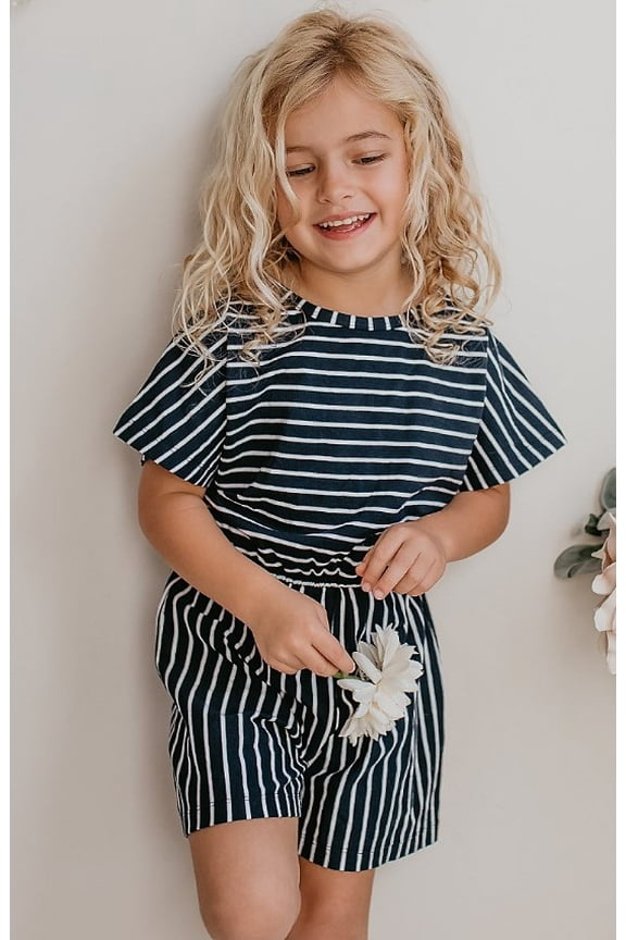 Oopsie Daisy Girls' Rompers Navy - Navy Blue & White Stripe Tie-Back Romper - Size 5