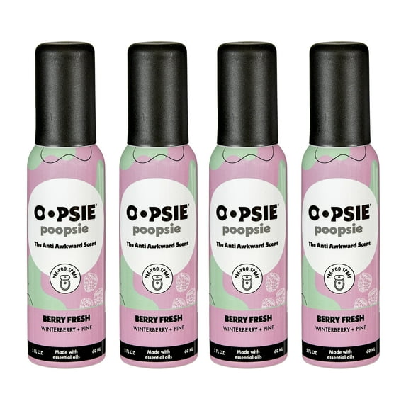 Oopsie Poopsie Before or After toilet Spray - 4 Pack of Berry Fresh Scent, Pre poo Air Freshener Spray, 2oz Travel Size bottles