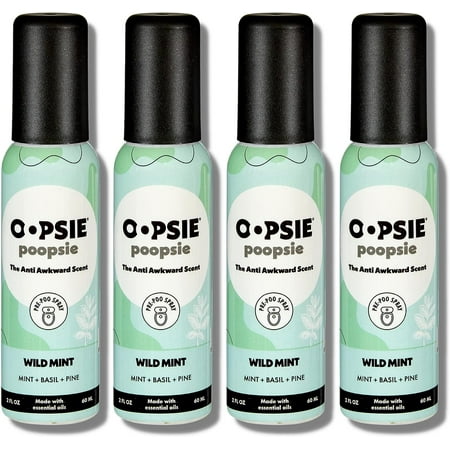 Oopsie Poopsie The Pre-Poo toilet spray | Discreet & portable original odor deodorizer scents | Spray to use on the GO | Gift Box | 2oz bottle 4 pack | Wild Mint