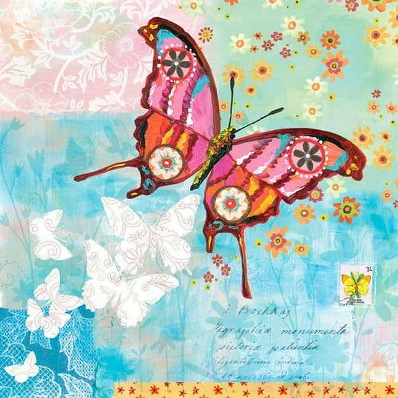 Oopsy Daisy's Fanciful Flight Blue Background Canvas Wall Art, 14x14