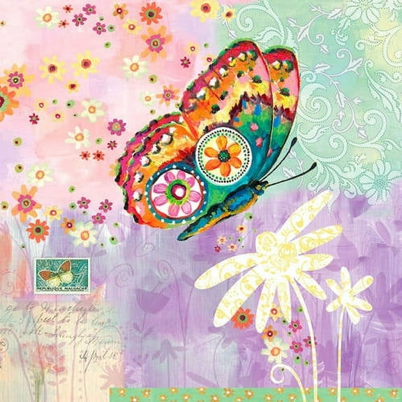 Oopsy Daisy's Fanciful Flight, Purple Background Canvas Wall Art, Size 14x14
