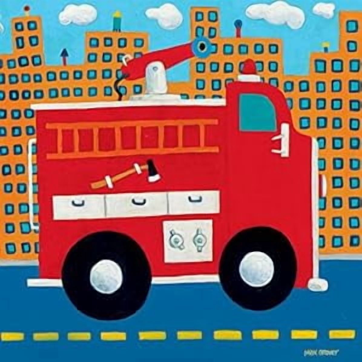 oopsy daisy fire truck stretched canvas wall art by max grover, 10 by 10-inch