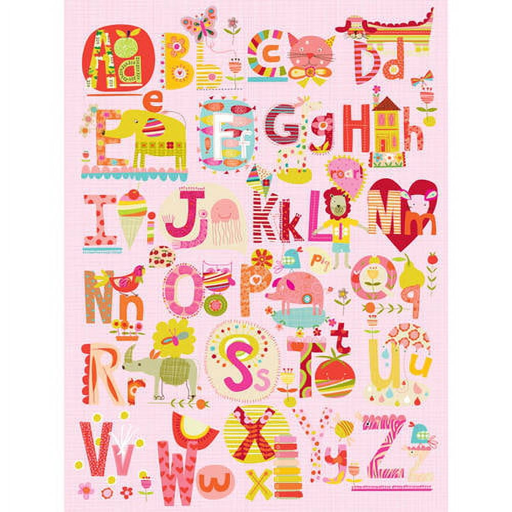 Oopsy Daisy Fruits Flowers and Furries Alphabet Stretched Canvas Wall Art by Carolyn Gavin 18 by 24 Inch