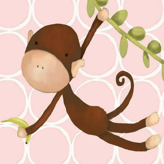 Oopsy Daisy's Hanging Monkey Pink Canvas Wall Art, 10x10