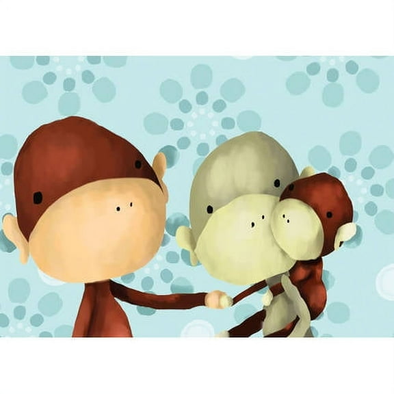 Oopsy daisy The Three Monkeys, Blue Stretched Canvas Wall Art by Meghann O'Hara, 14 by 10-Inch