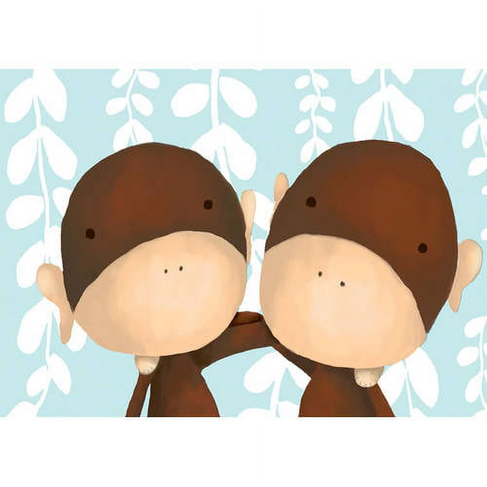 Oopsy daisy Two of a Kind Monkeys, Blue Stretched Canvas Wall Art by Meghann O'Hara, 14 by 10-Inch
