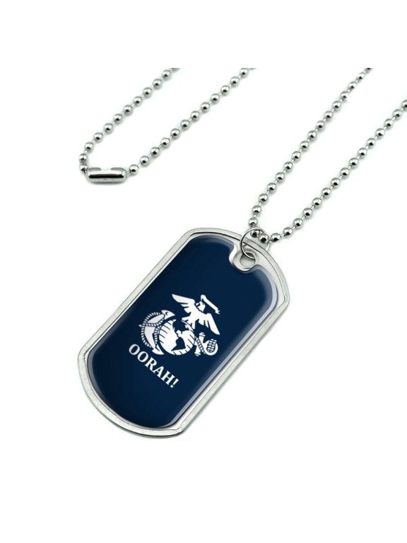 Oorah! Marine Corps USMC White on Blue Officially Licensed Military Dog Tag Pendant Necklace with Chain