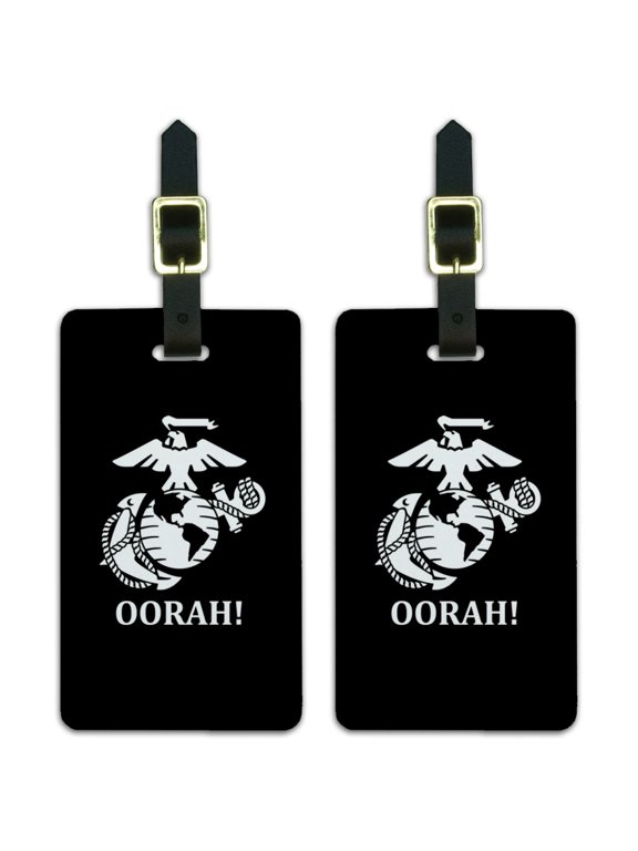 Oorah! USMC Marine Corps White on Black Officially Licensed Luggage ID Tags Suitcase Carry-On Cards - Set of 2
