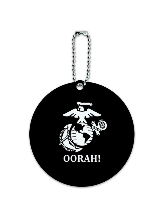 Oorah! USMC Marine Corps White on Black Officially Licensed Round Luggage ID Tag Card Suitcase Carry-On