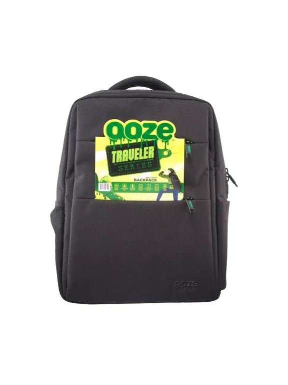 Ooze Black Smell Proof Travel Backpack - 18 x 14.5 x 3.5 inches, 9 Pockets, Water Resistant, Carbon-lined Interior