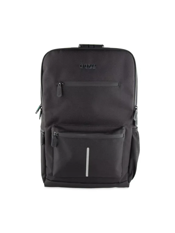 Black Smell Proof Travel Backpack - 18 x 14.5 x 3.5 inches, 9 Pockets, Water Resistant, Carbon-lined Interior