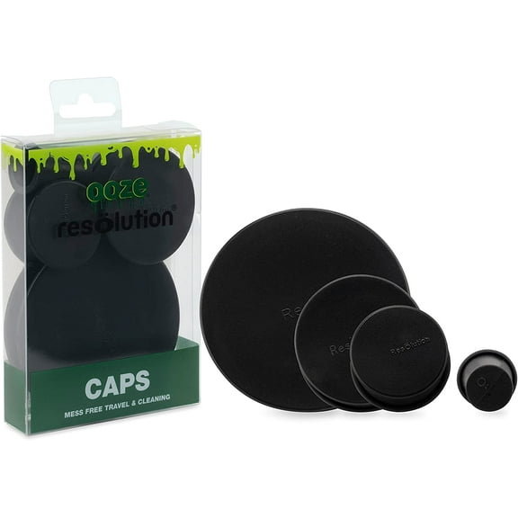 Ooze Resolution Glass Cleaner Caps Plus (Black 1 Large, 2 Sm, 1 XS) Silicone Stretch Caps - Universal Caps for Cleaning, Odor Proofing - Res Gel Glass Cleaner Accessories